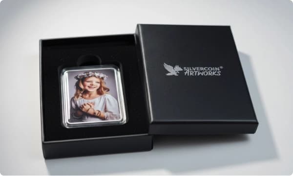Silbermünze als Taufgeschenk mit Foto