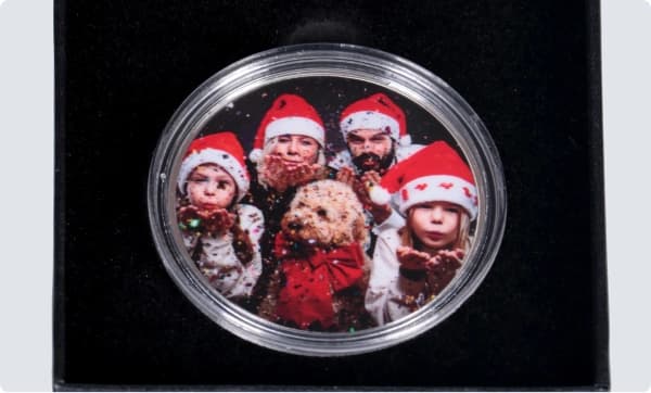 Silberbarren mit Familienfoto zum Geburtstag